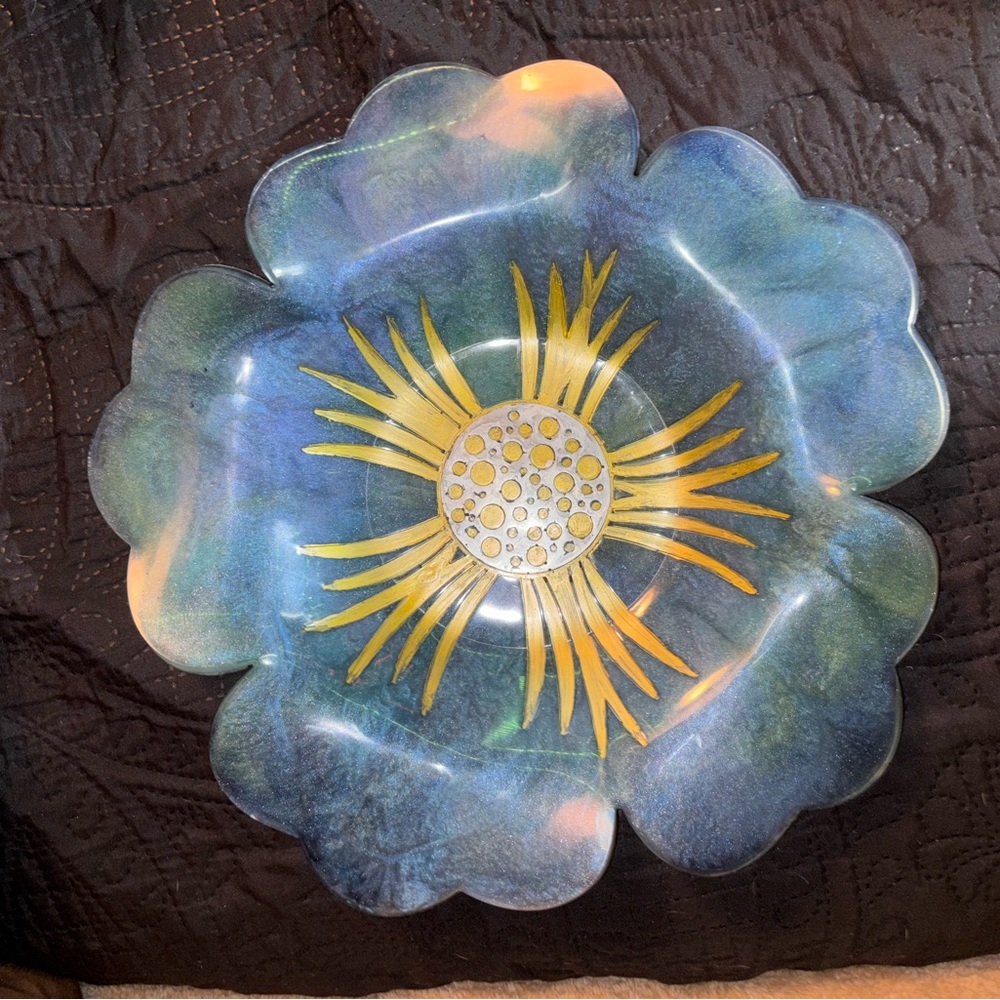 Blue and Yellow Floral Resin Art Plate